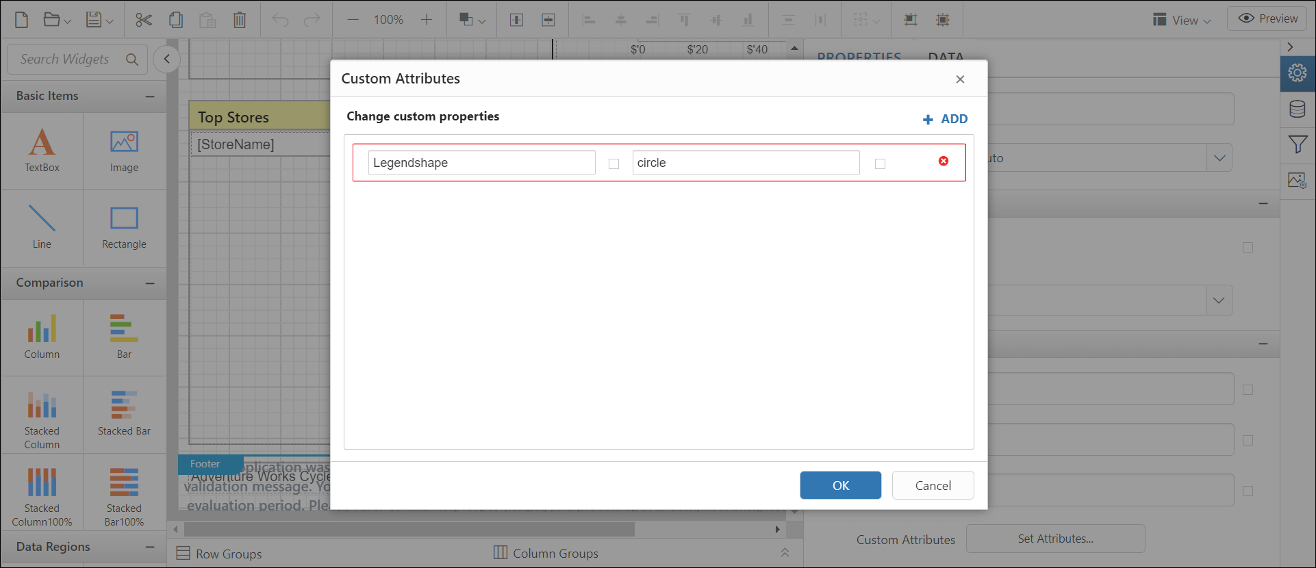 Shows configuration of legend shape property in custom property dialog