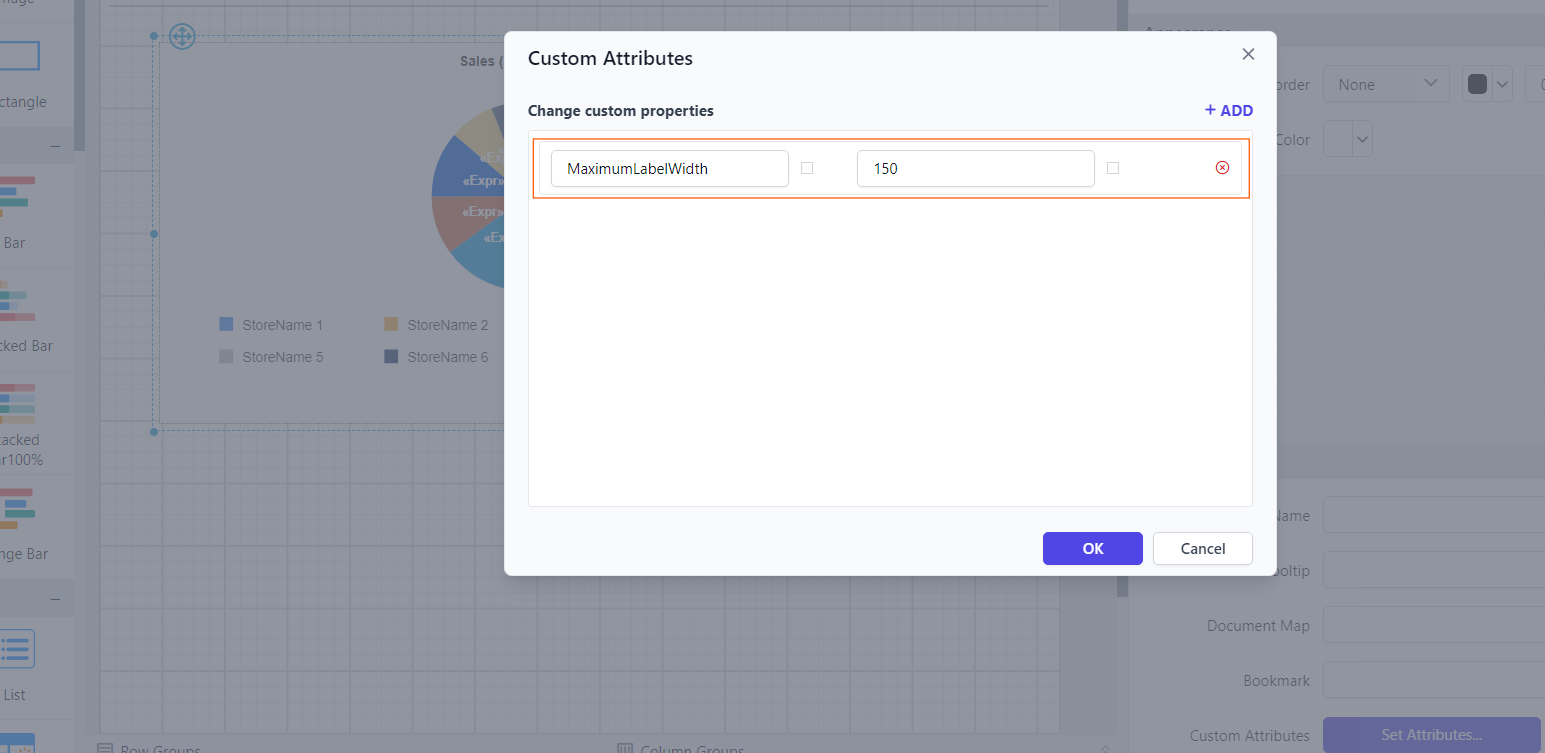 Shows configuration of setting MaximumLabelWidth property in custom property dialog