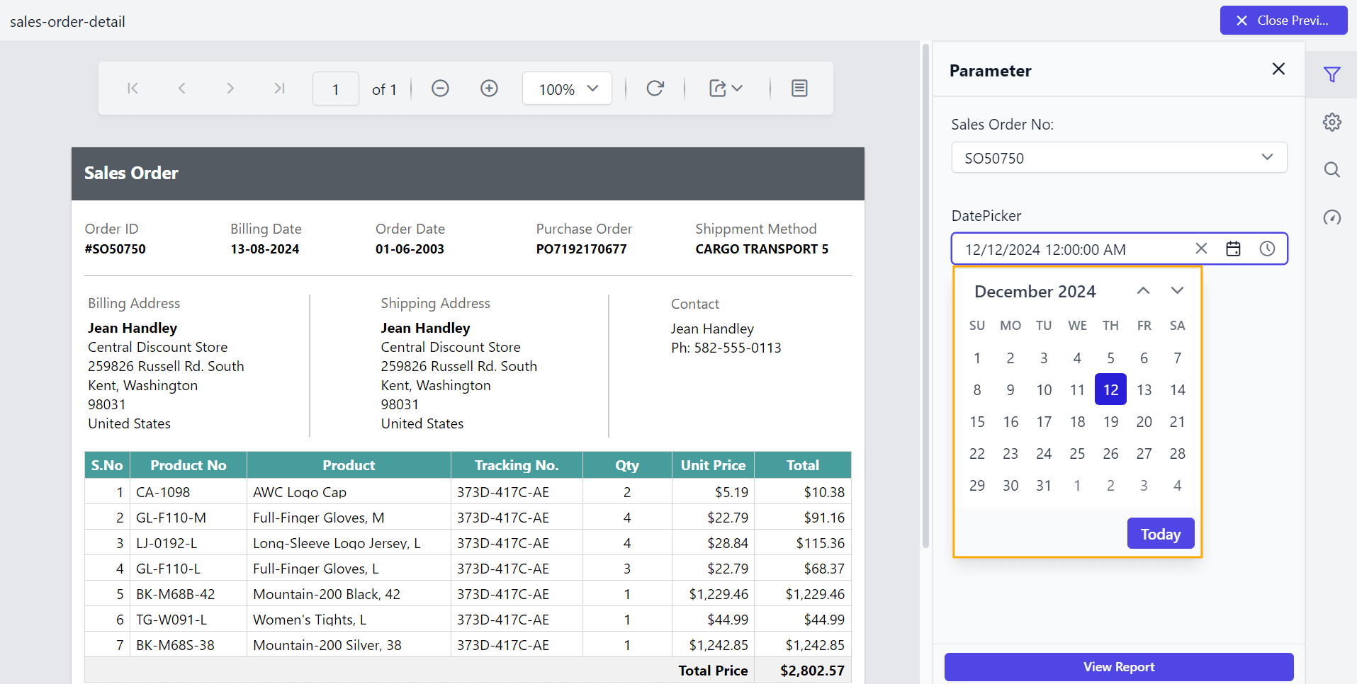 Preview of default date start level in Report Viewer