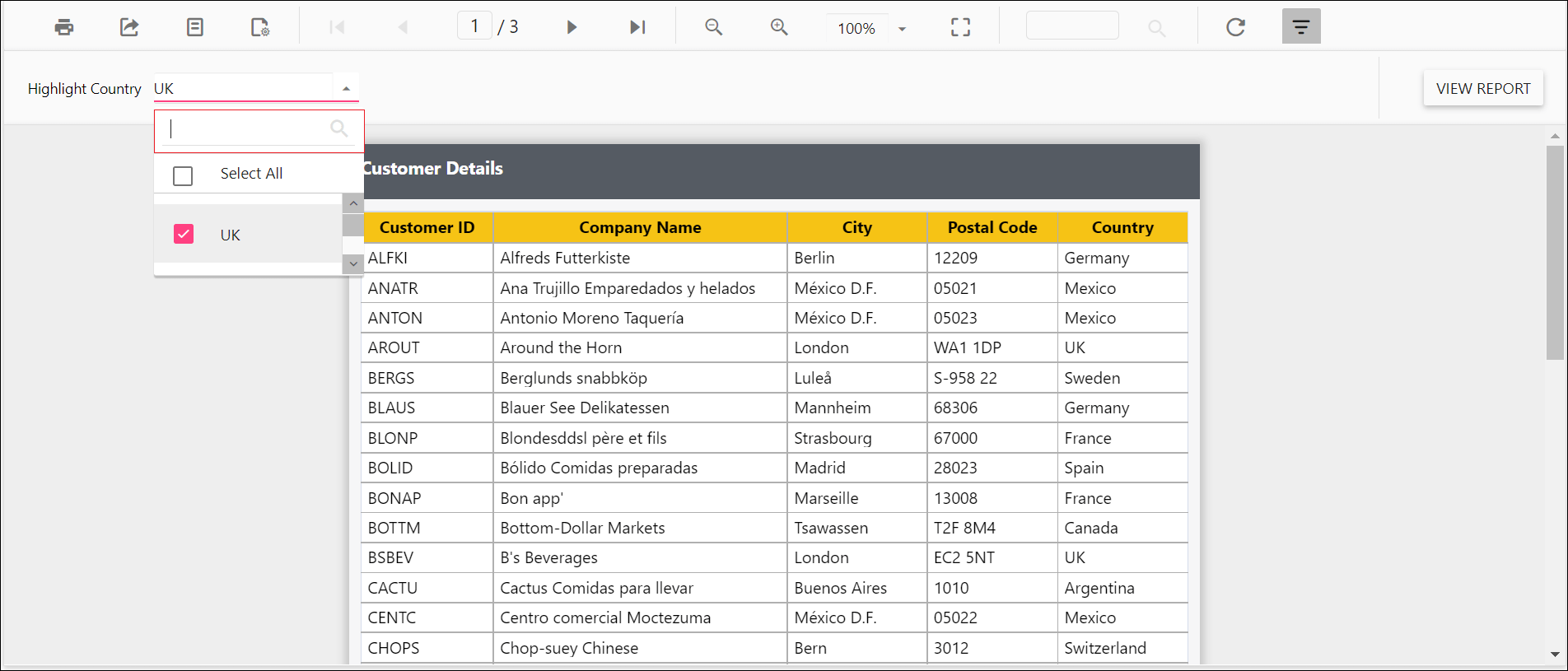 Preview of enable search filter in parameter in Report Viewer