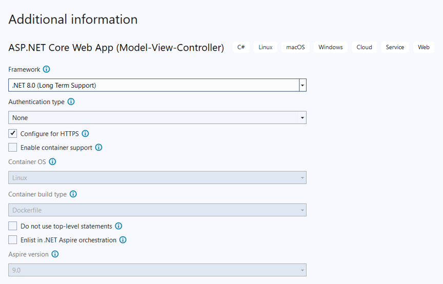 Creating a new ASP.NET Core Application Project