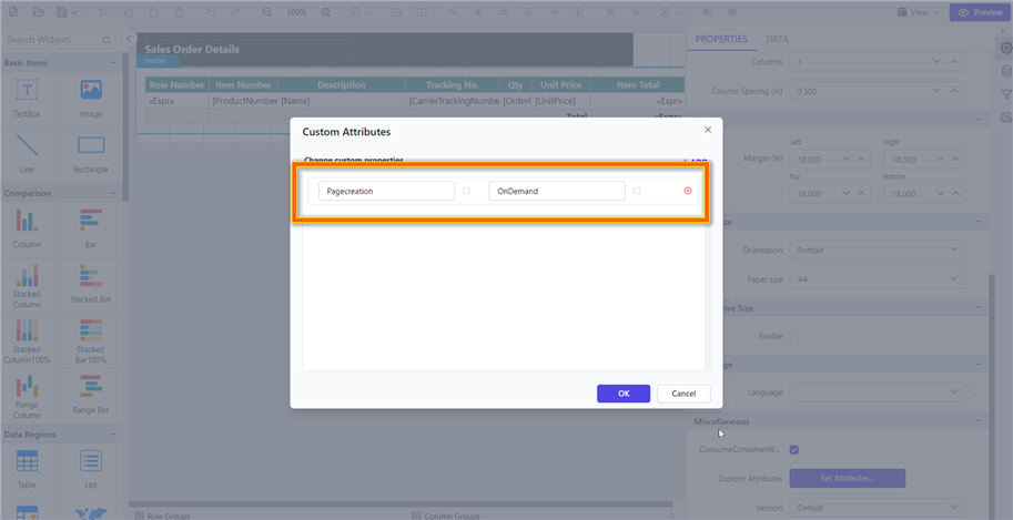 Shows the configuration of handle page creation and processing in custom property dialog