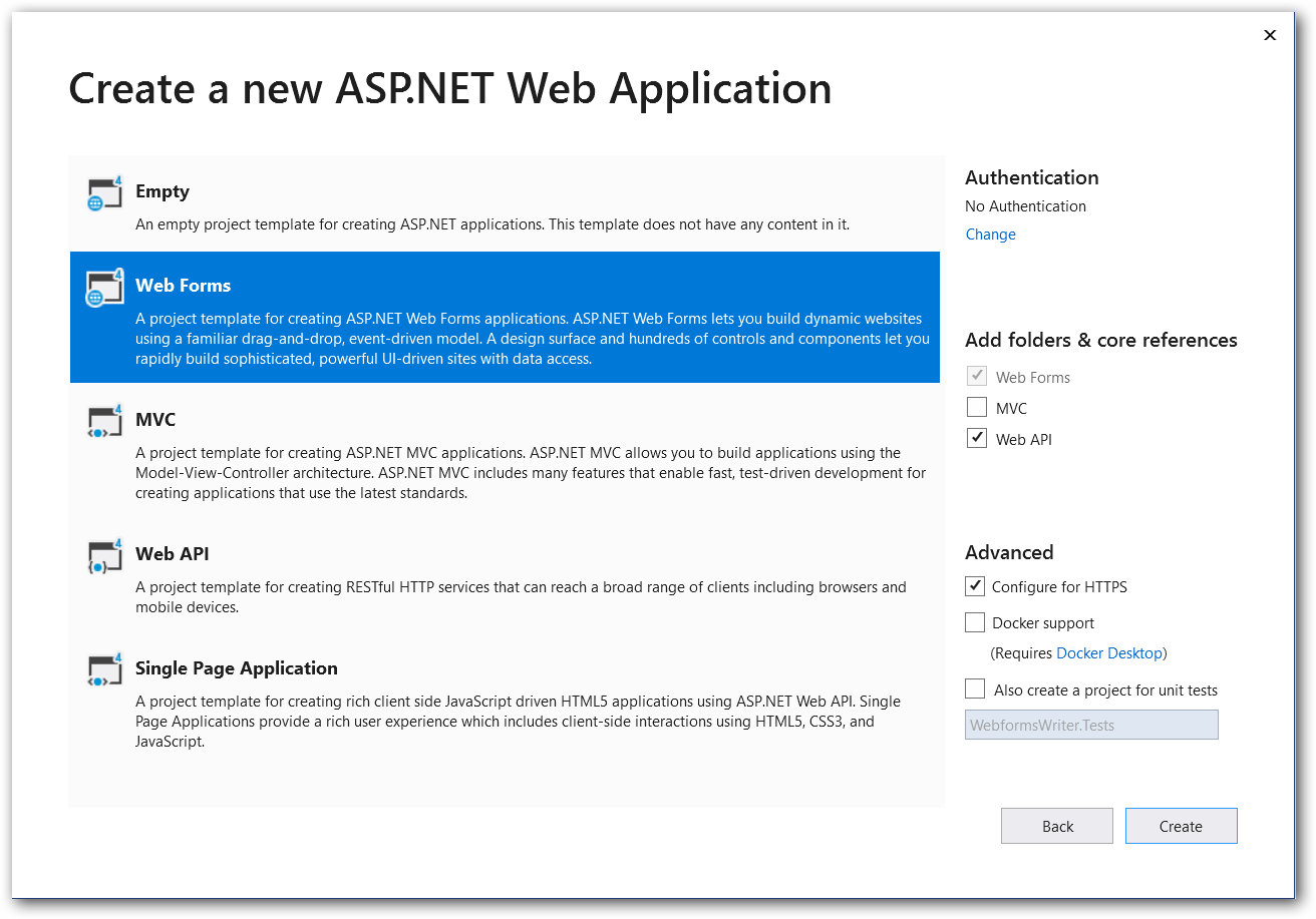 Creating a new ASP.NET Application Project