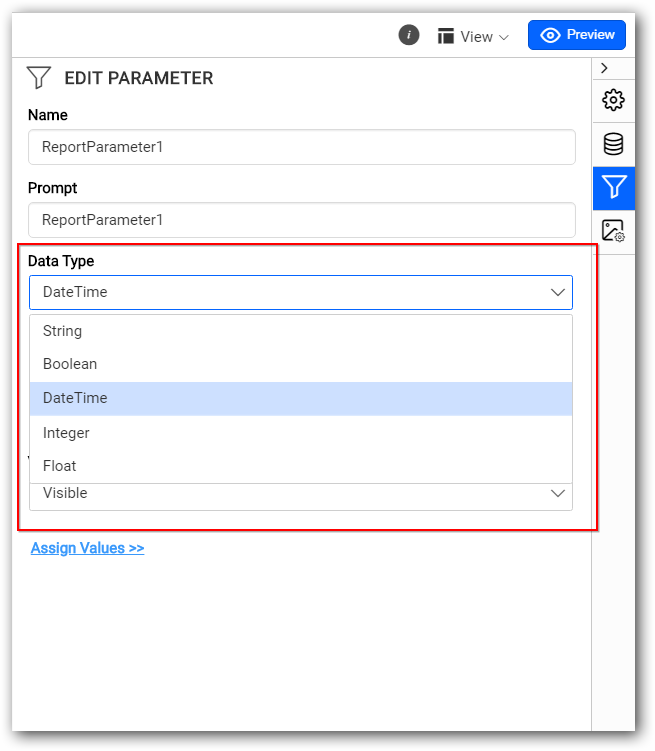 Change the parameter Data type