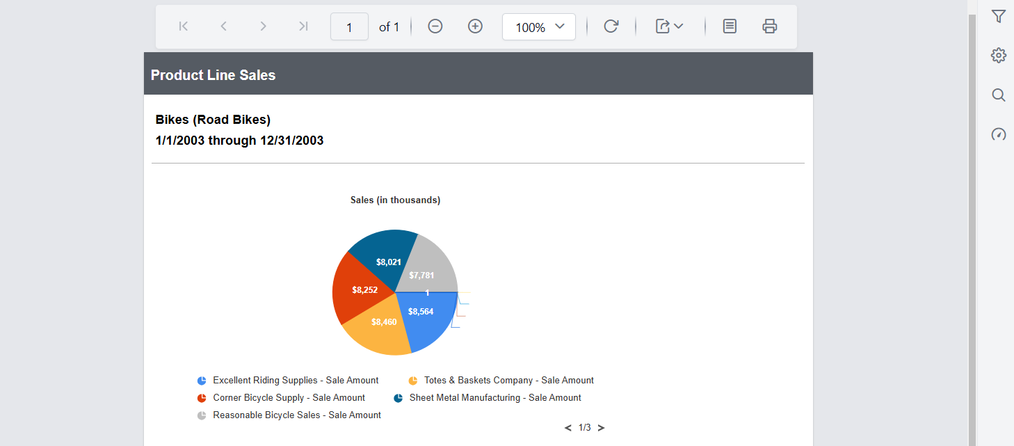 Preview of legend items in chart report in Report Viewer