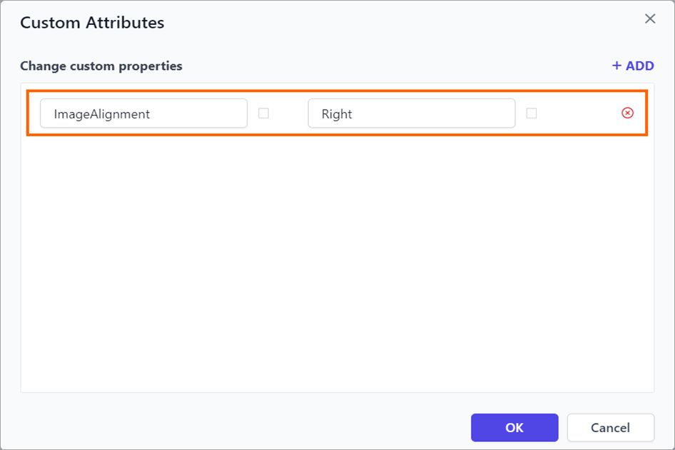 Shows configuration of ImageAlignment property in custom property dialog