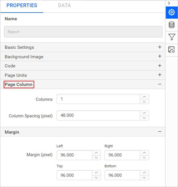 Page column properties