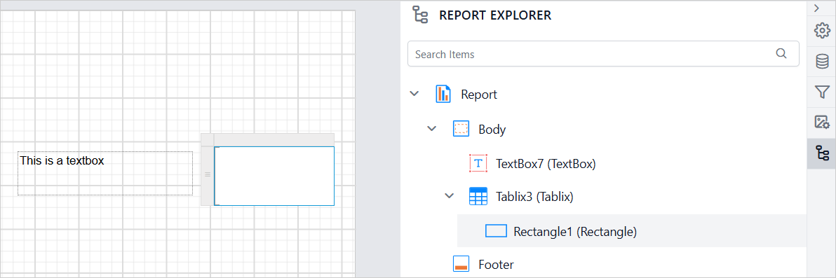 Report explorer item child selection