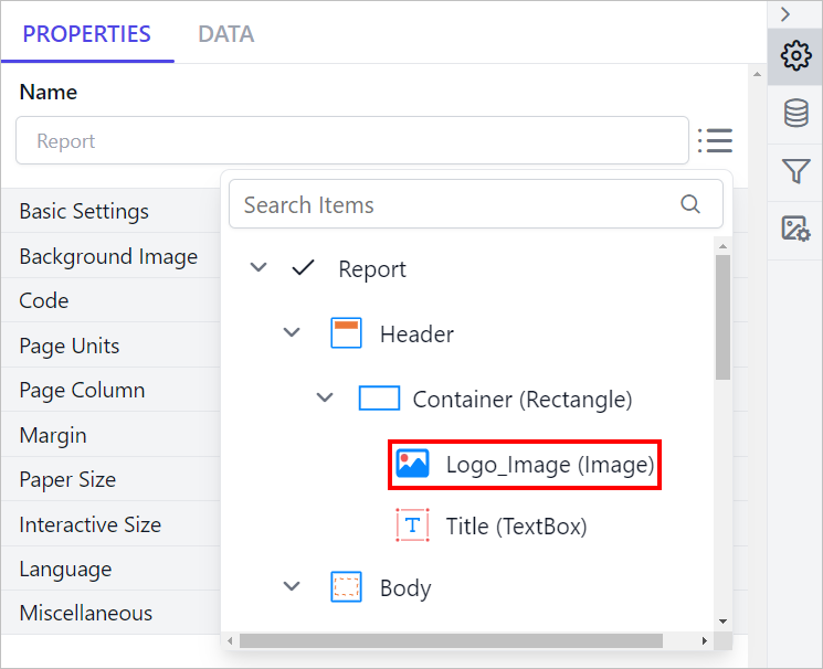 Report explorer hierarchy view