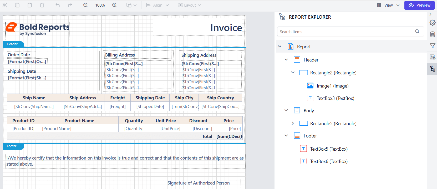 Docked Report Explorer panel with persistent view