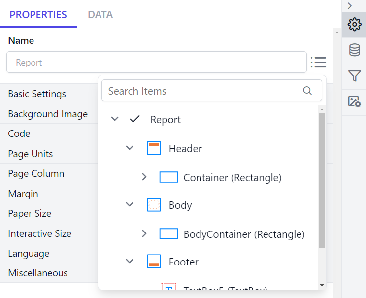 Report explorer user interface