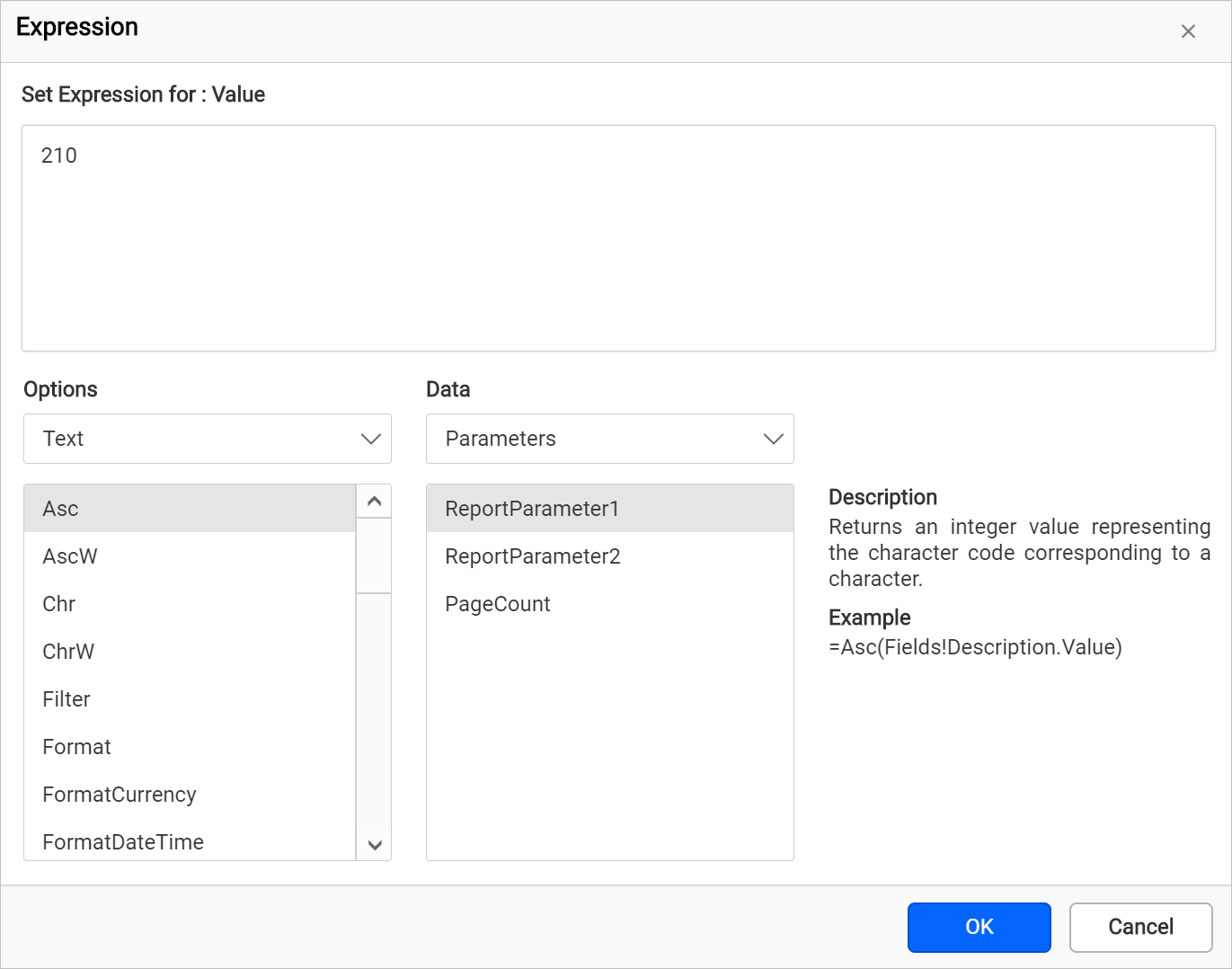 Open expression dialog