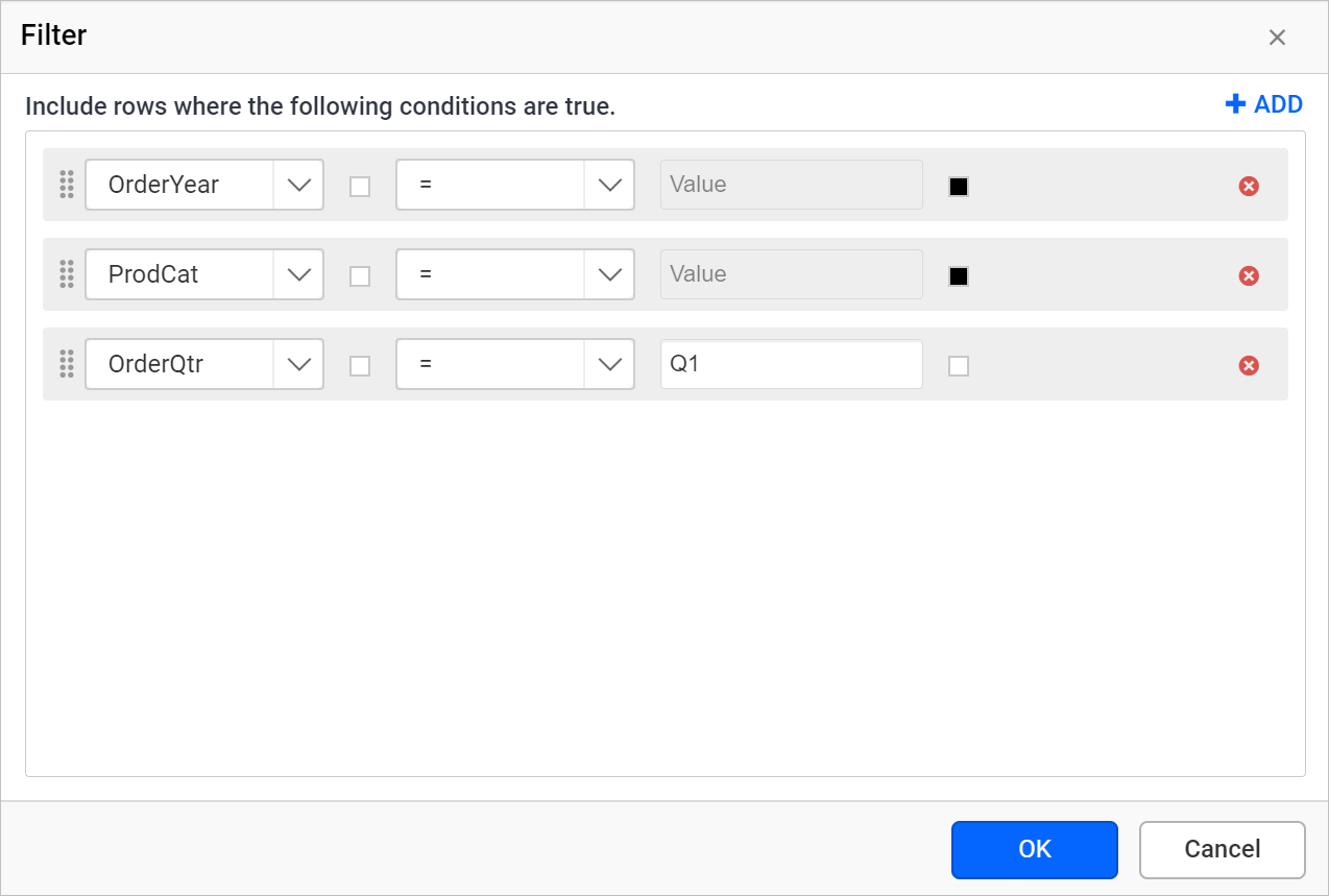 Filter dialog
