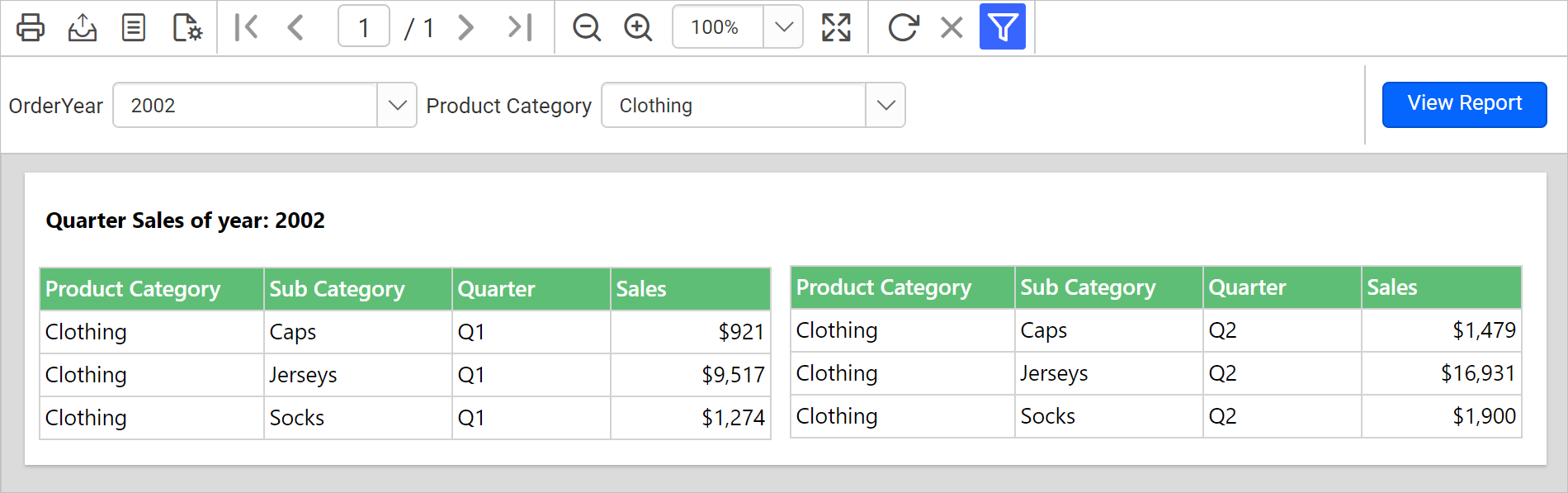 Filter dialog
