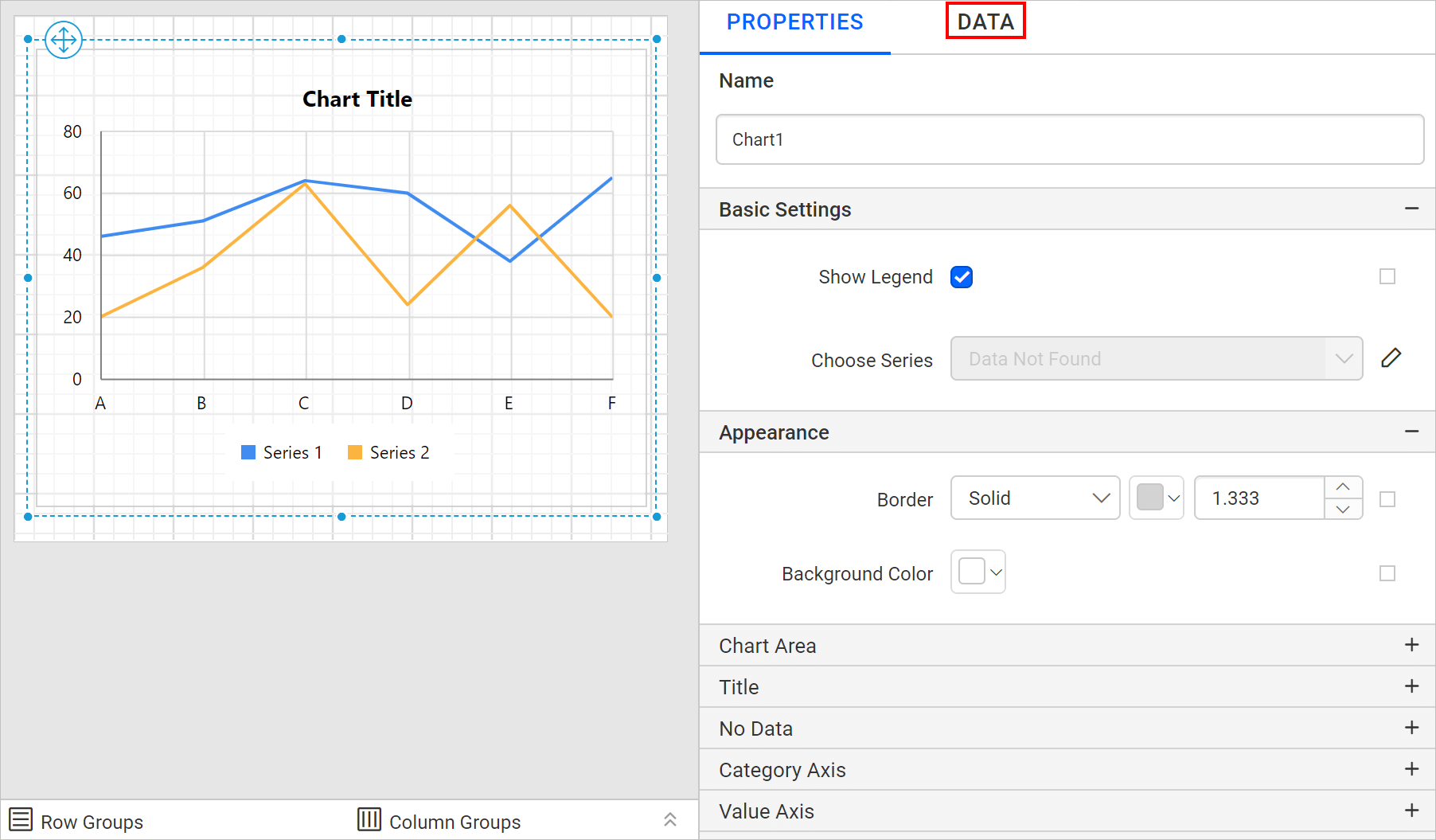 Chart properties pane