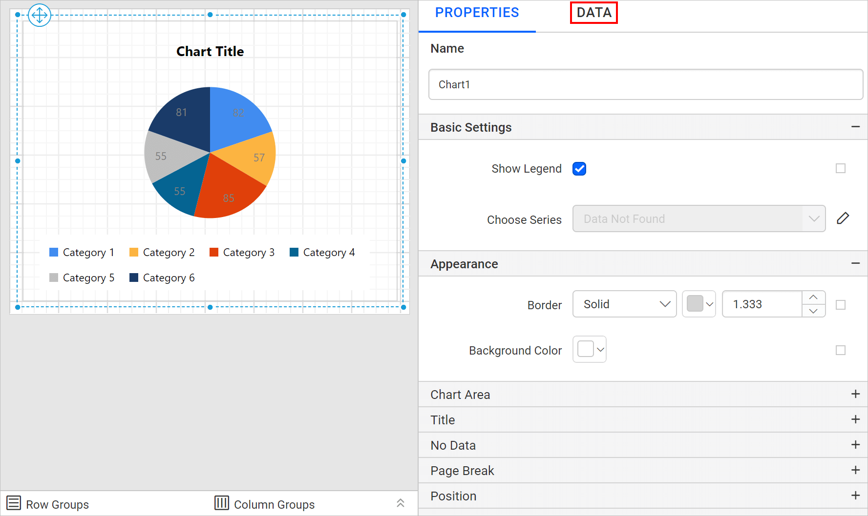 Chart properties pane