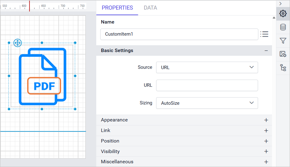 PDF item with properties view