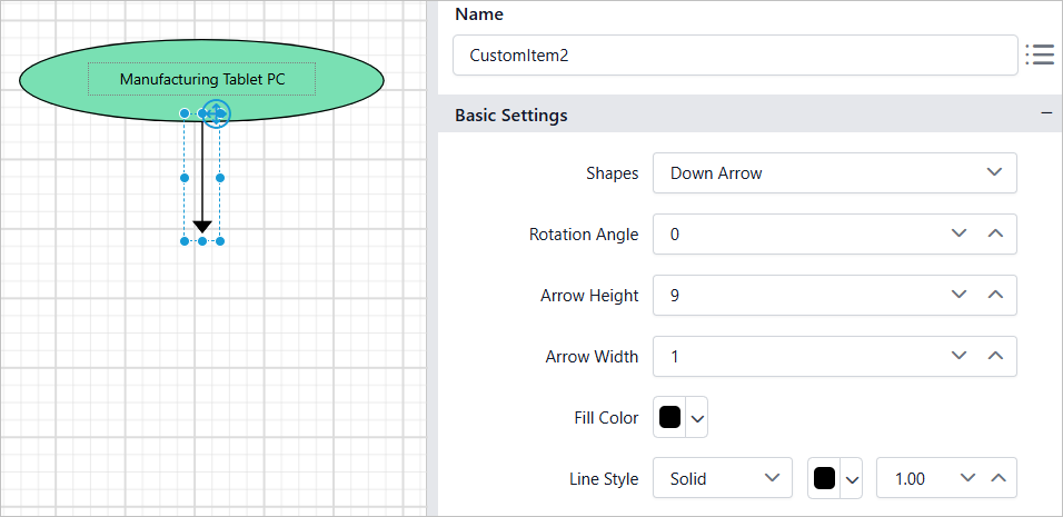 Configure the properties for shape report item