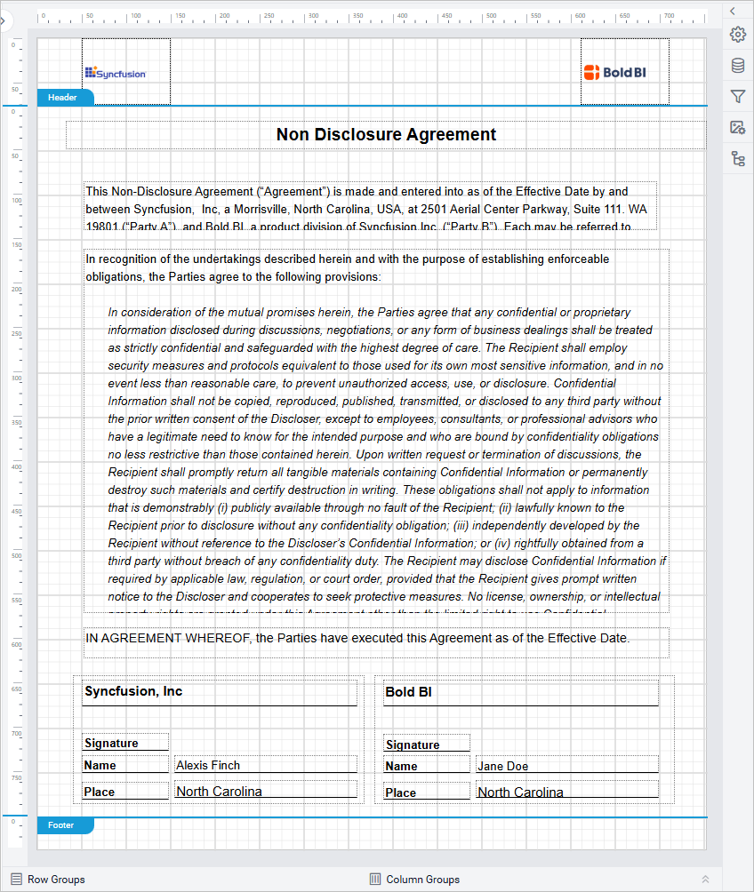Open the Non Disclosure Agreement report