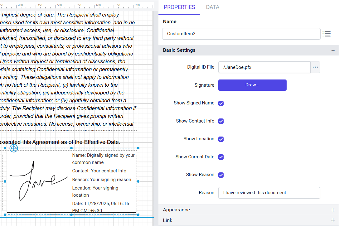 Reason input