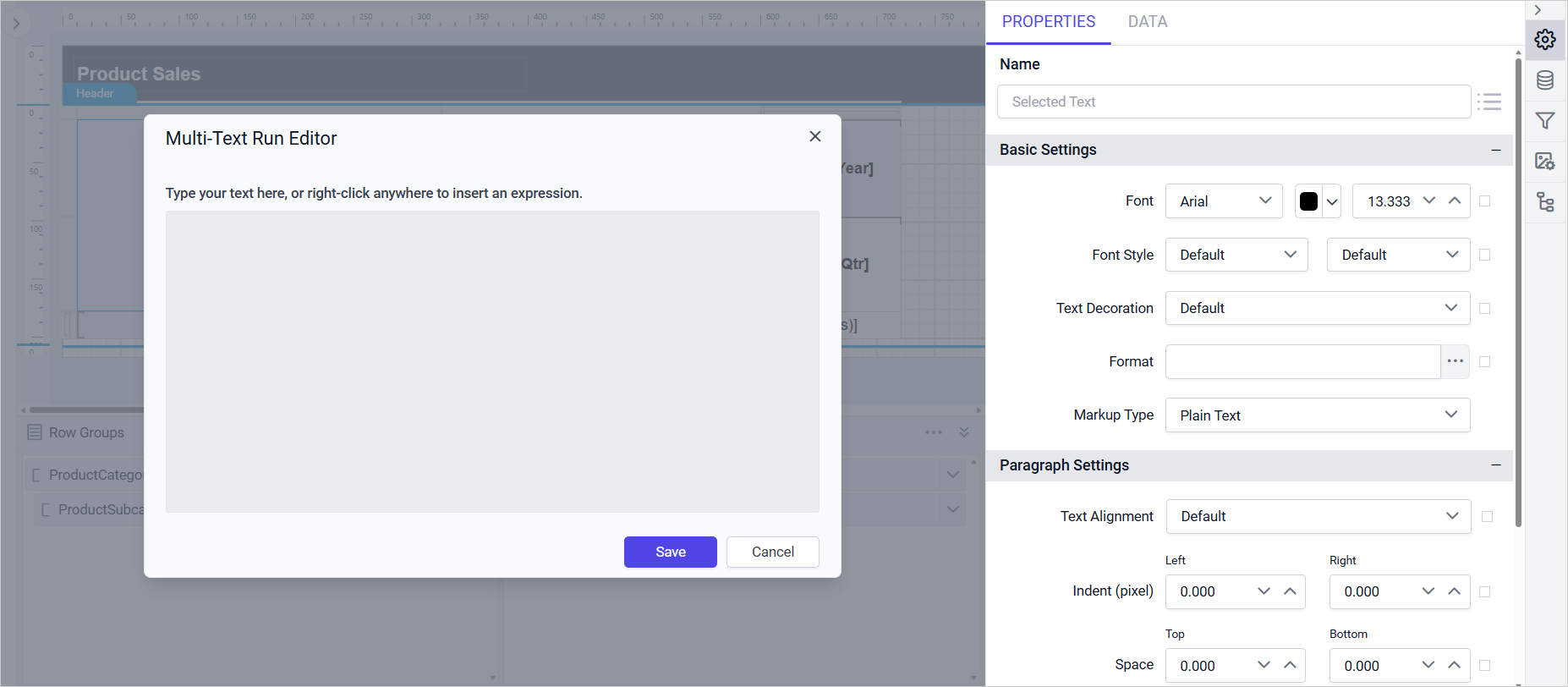 Multi-Text Run editor dialog