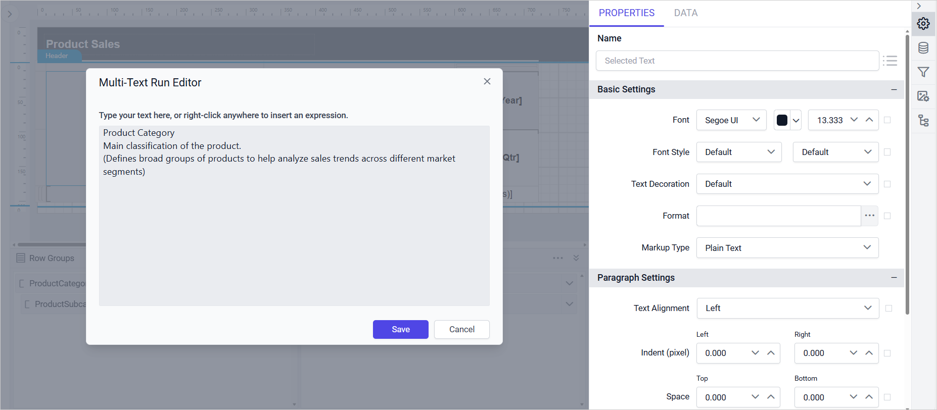Multi-Text Run editor dialog