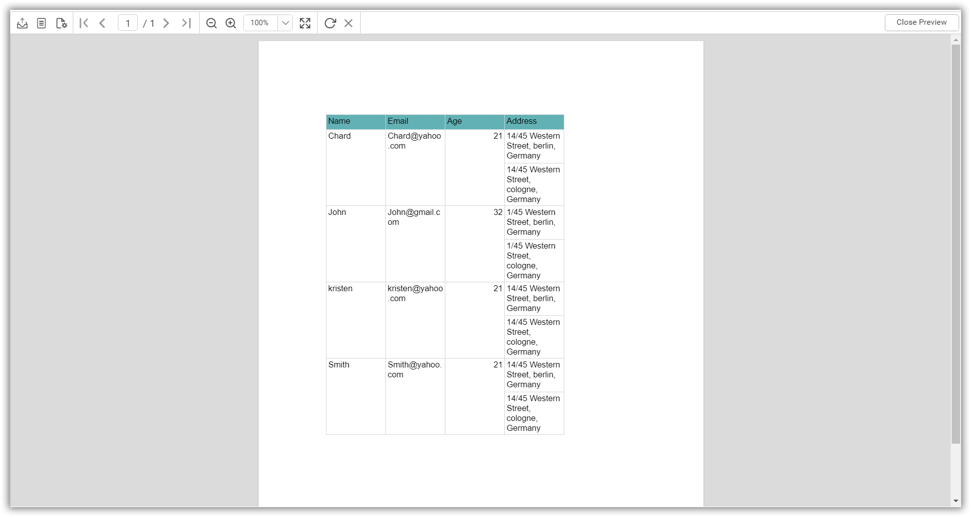 Preview the report with json datasource