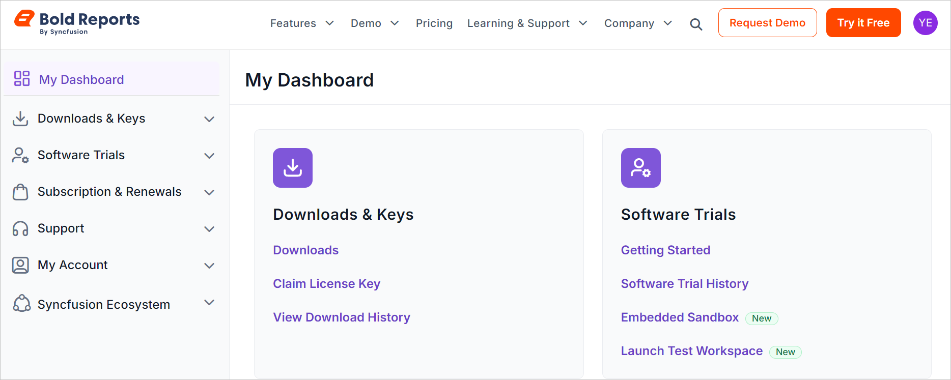 Product accounts page