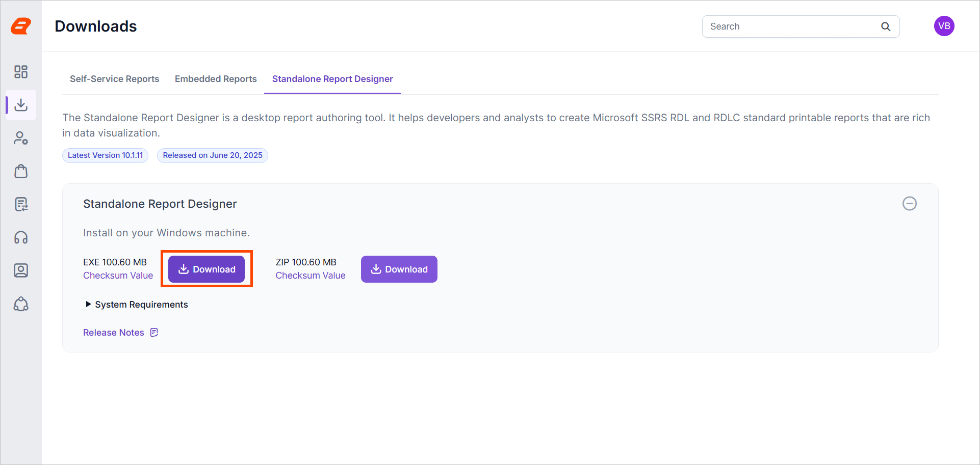 Standalone Report Designer setup download